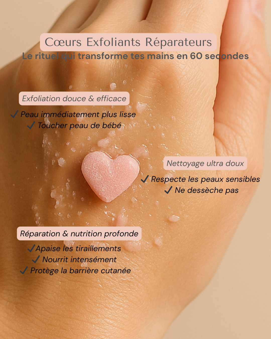 Minis coeurs exfoliants magiques au Karité